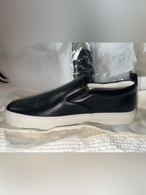 Gucci Black Perforated Leather Slip-On Sneakers with White Sole